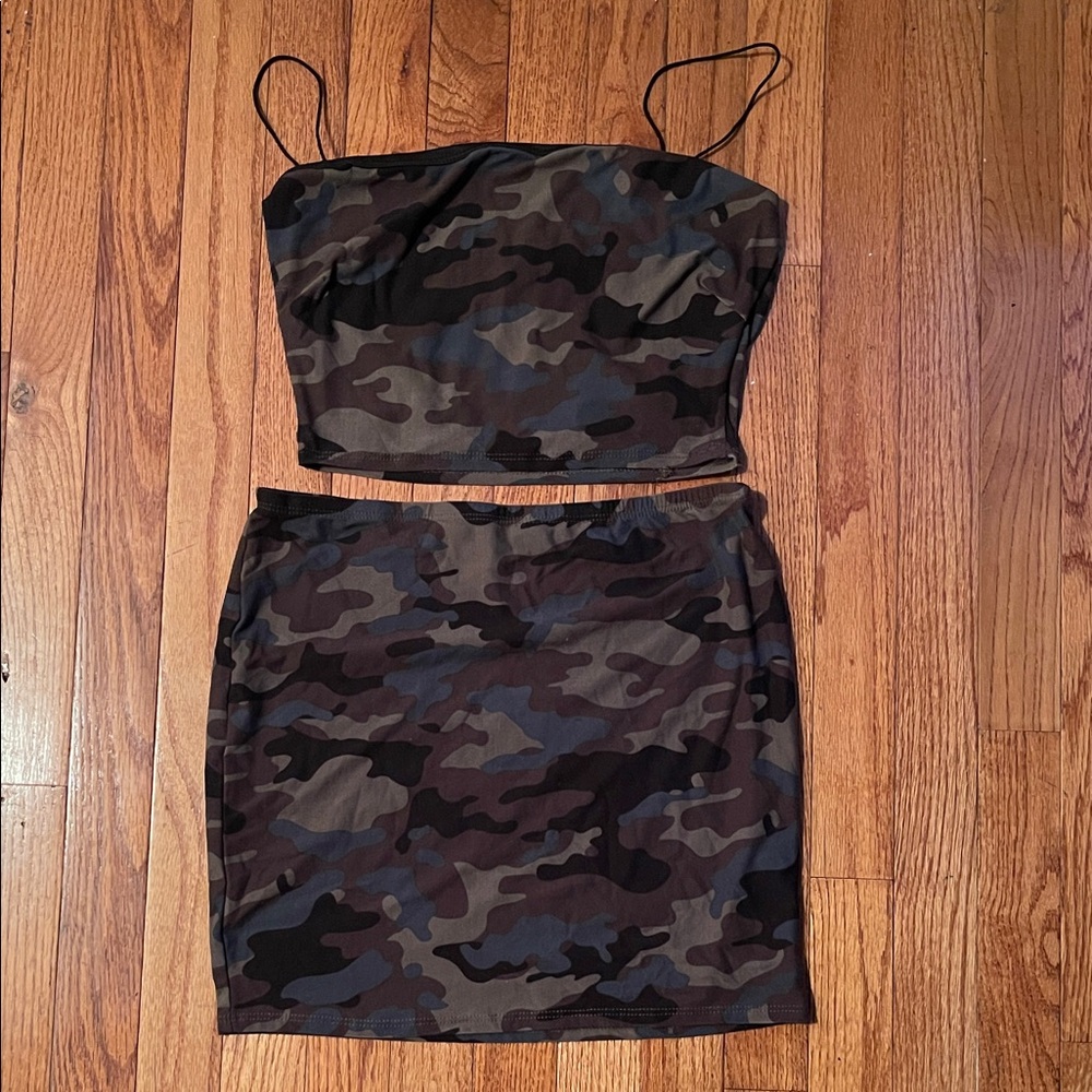 Fashion Nova Camo Print Skirt Set